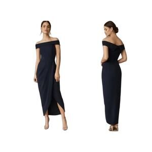 Bhldn | Thompson Off Shoulder Crepe Dress | Navy Blue | Size 2